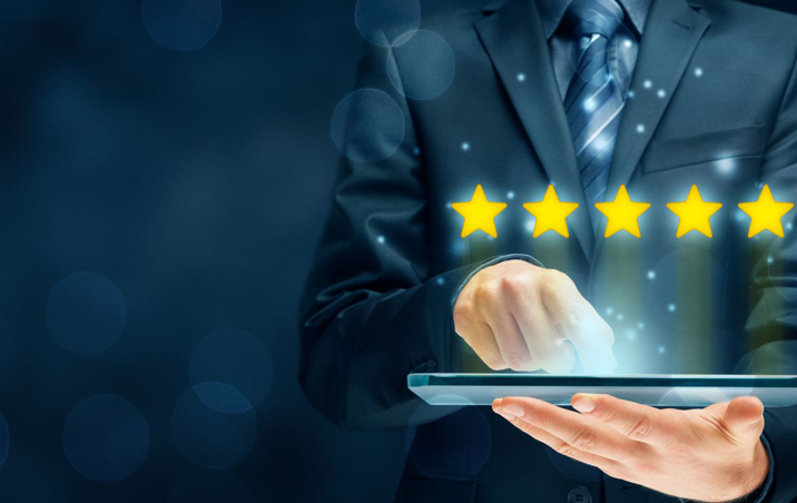 man giving review on a device